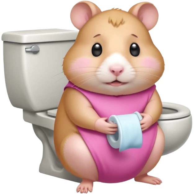 Cute chubby cartoon-style hamster sitting on toilet pooping looking as if he had an accident emoji