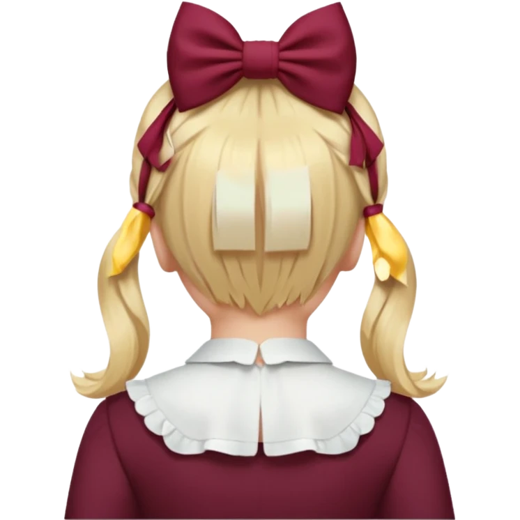 A burgundy bow in blond hair from the back emoji