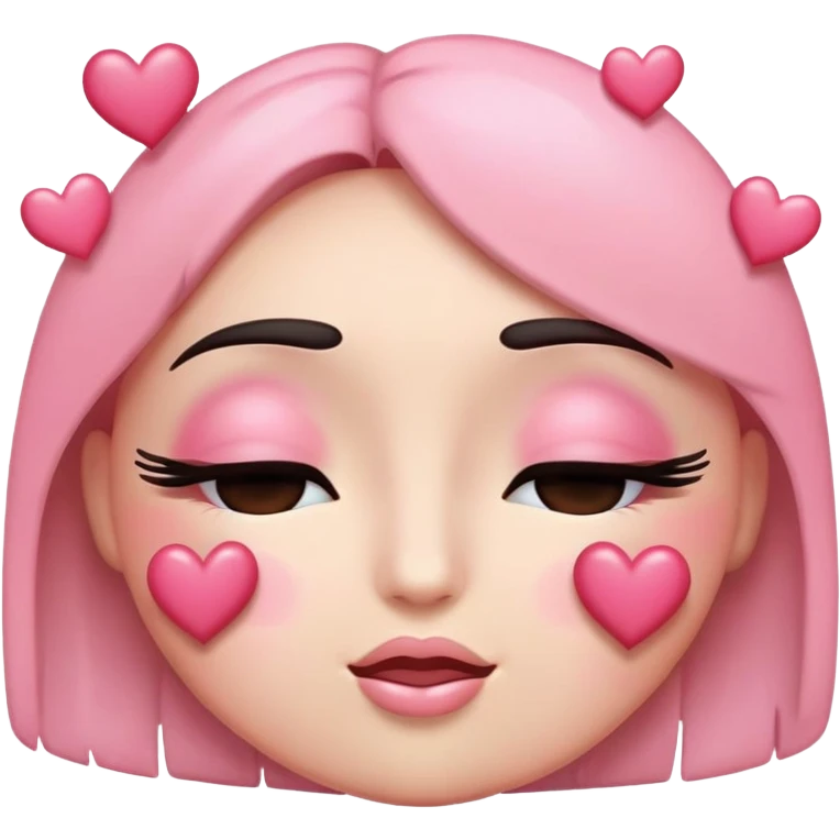 in love emoji with eyes closed and blushing and eyelashes and pink hearts emoji