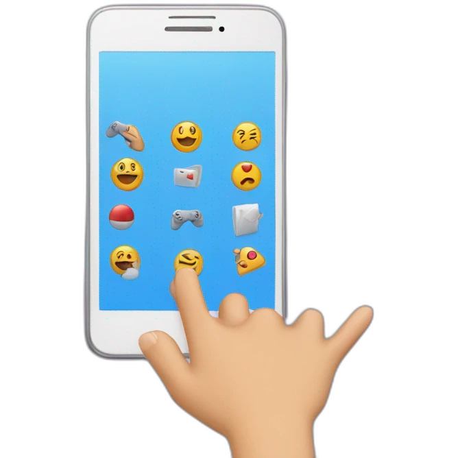mobile phone in landscape mode with hands on the screen some game or action emoji