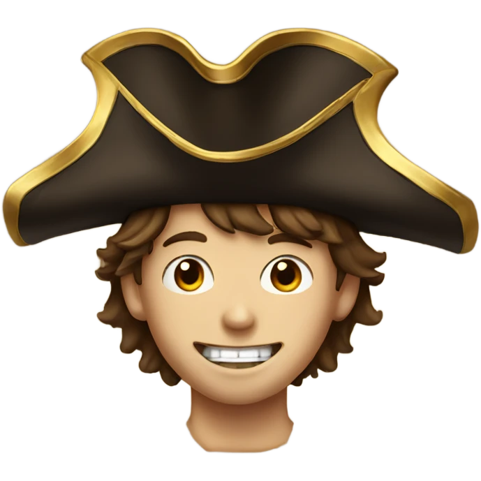 brown haired boy portrait wearing pirate hat and gold tooth emoji