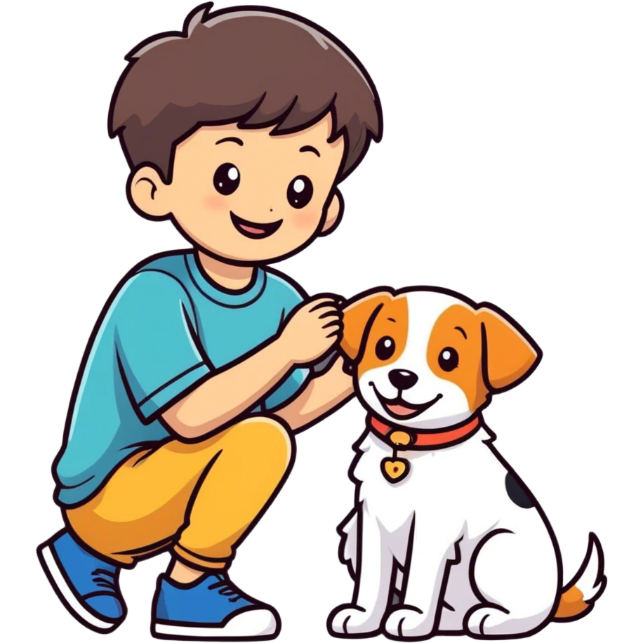 portrait of boy with dog emoji