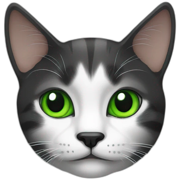 cat black and white green eyes split ear emoji