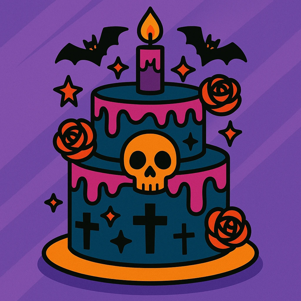 gothic cake, vibrant toon style emoji