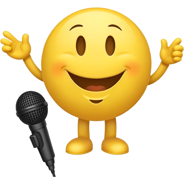 A yellow smiley holding a mic and smiling  emoji