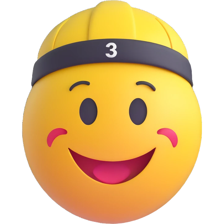 3D smiley emoji, round shape, runner: wearing headband, race number, funny face emoji