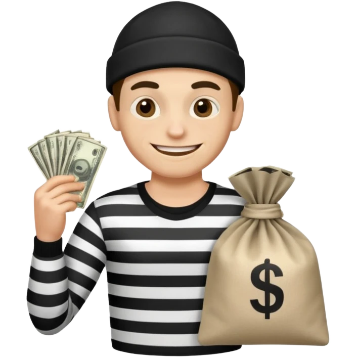 A robber with a black and white shirt with a bag of money  emoji