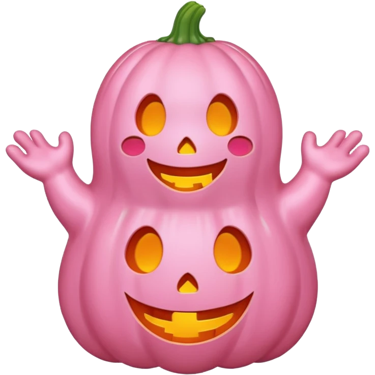 pastel pink ghost with orange pumpkin kawaii style emoji