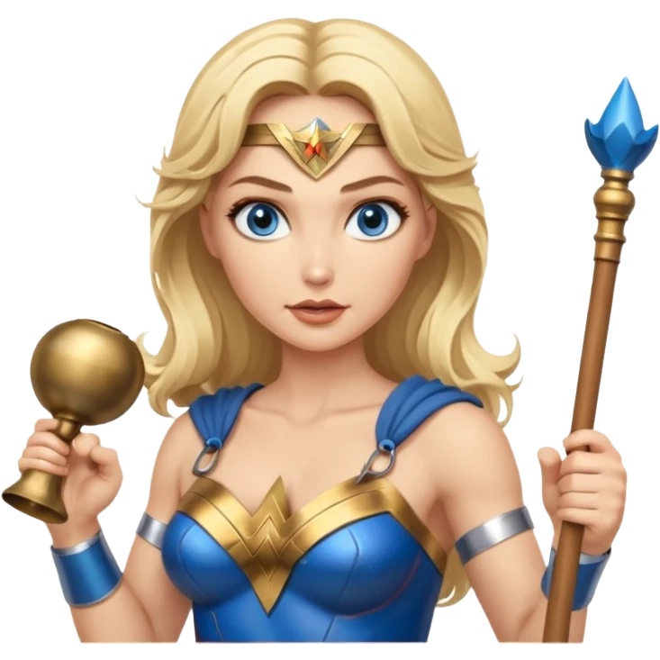 Blonde blue eyes Wonder Woman holding bell and baton emoji
