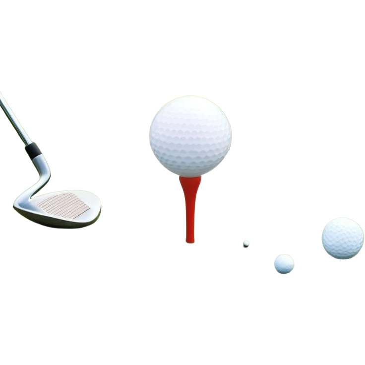 A golf ball on a tee with a golf club placed beside it, set against the backdrop of a well-manicured green golf course. The scene emphasizes the equipment and serene atmosphere of the sport, with soft lighting and a peaceful, open landscape emoji