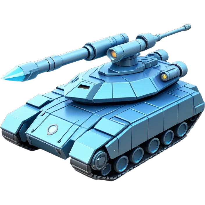 Clash of Clans aesthetic: Cinematic heroic Space Tank Emoji, rendered in a 3D vector-style similar to standard emojis with minimal shading and bold, simplified shapes. A robust, isometric armored vehicle with sleek futuristic plating and energy cannons, softly glowing with a high-tech cosmic combat charm. Simplified yet unmistakably iconic, highly detailed and consistent, glowing with a soft radiant shine and high gloss. Stylized with a touch of intergalactic warfare and a soft glowing outline, capturing the essence of a futuristic battle machine with a friendly, playful spirit! emoji