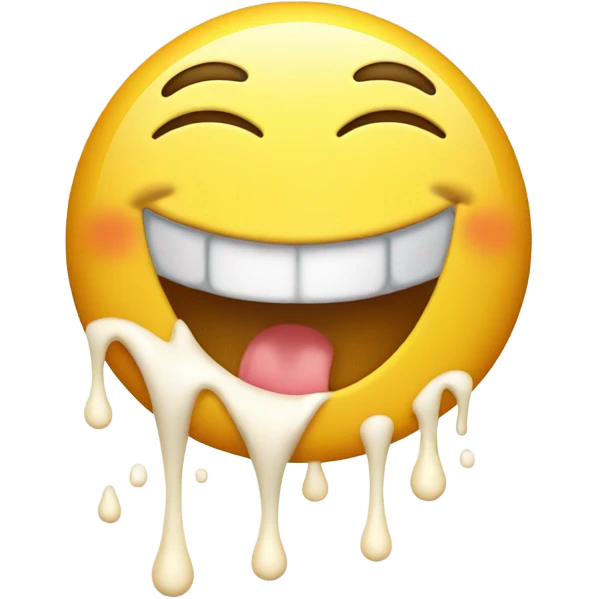 Emoji of a euphoric smiling drooling face with milk dripping down the face  emoji
