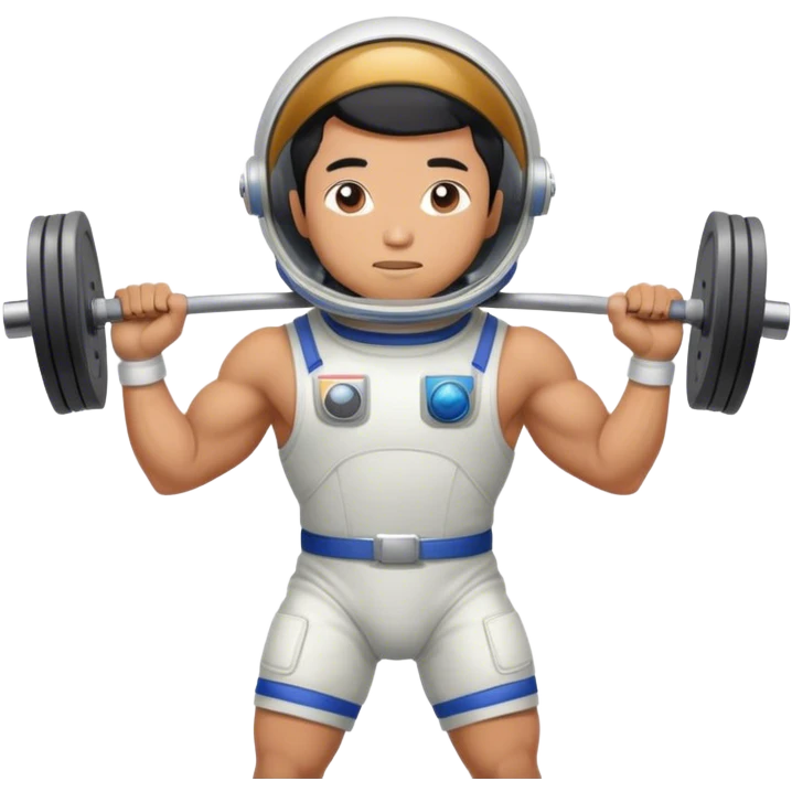 Asian man wearing in astronaut doing weightlifting emoji