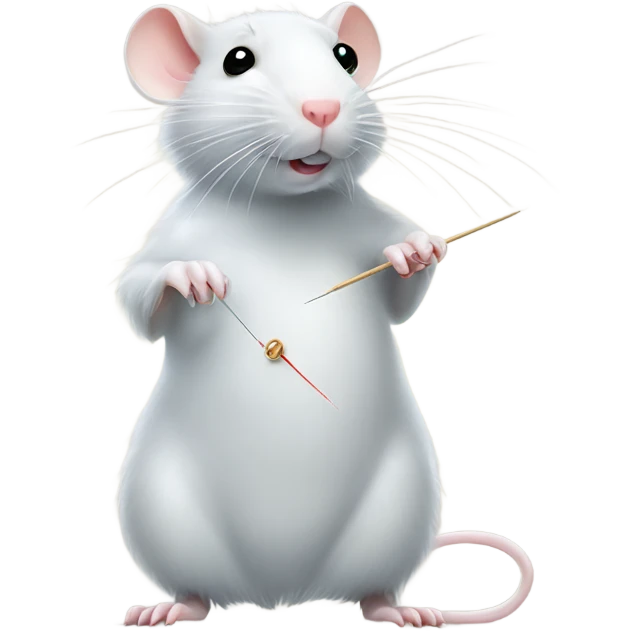 Cinderella's white rat standing and grab a sewing thread and needle emoji