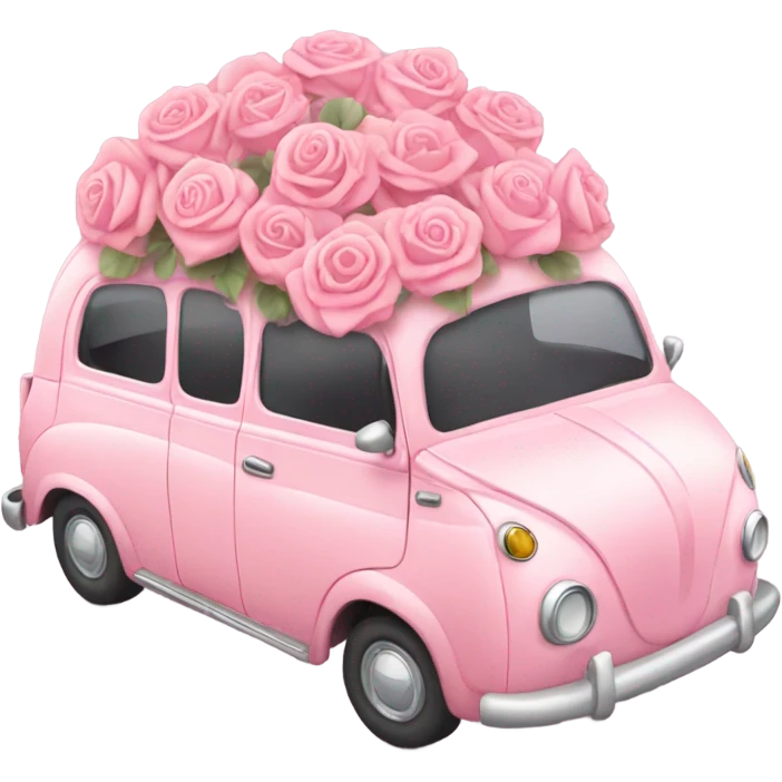pink pastel car in the trunk many roses emoji