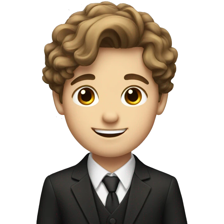 smiling boy with brown hair in formal attire emoji