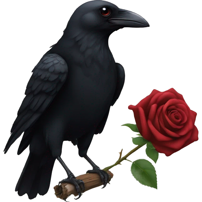 Black crow holding a dark rose emoji