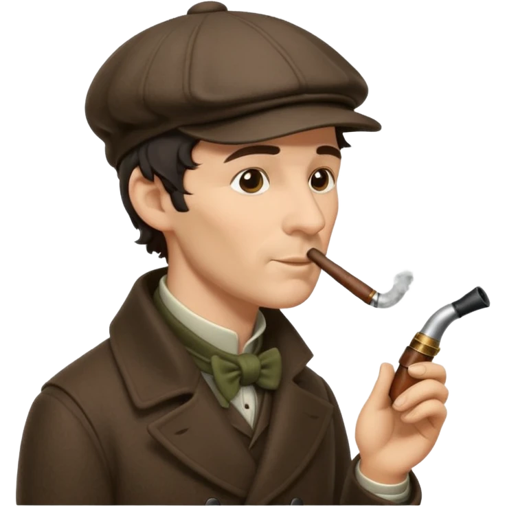 A side view of Sherlock Holmes wearing a deerstalker hat and smoking a pipe emoji