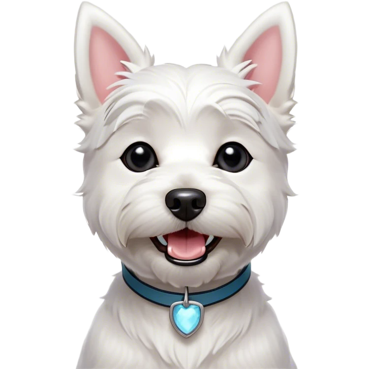Cinematic Comical West Highland White Terrier Portrait Emoji, Head tilted dramatically with an exaggeratedly shocked or amused expression, featuring a sleek, pristine white coat with perky ears and wide, expressive dark eyes filled with playful disbelief, Simplified yet hilariously expressive features, highly detailed, glowing with a slightly sassy glow, high shine, dramatic yet playful, stylized with an air of cheeky mischief, bright and endearing, soft glowing outline, capturing the essence of a spirited and over-the-top companion, so meme-worthy it feels like it could side-eye its way into internet fame instantly! emoji