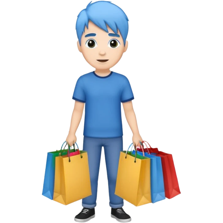 man with blue hair holding shopping bags emoji