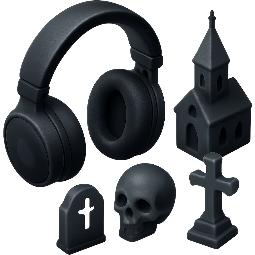 black gothic headphones with frosted black glass and gothic silhouettes in matte glass style emoji