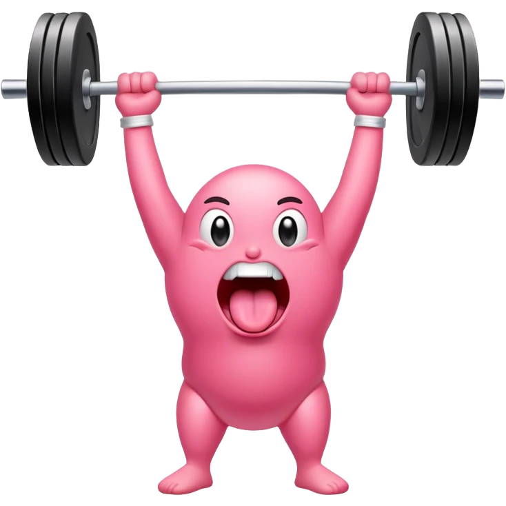 a cartoon tongue lifting an olympic barbell above its head, expressive and playful emoji