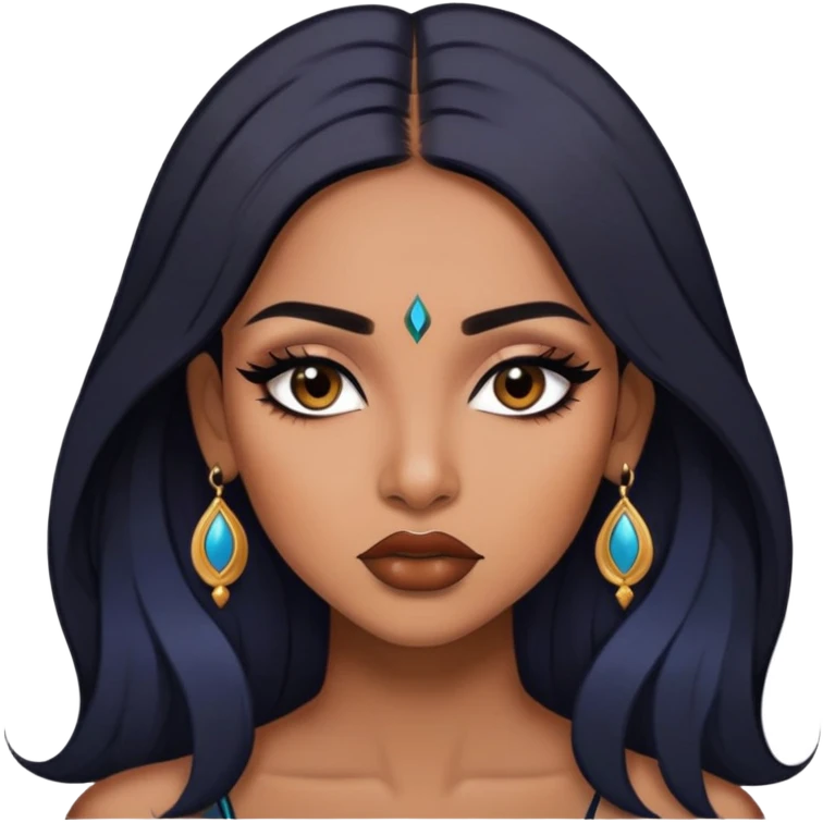 indian girl, brown skin, long black hair, brown underneath colored hair, baddie,pretty, makeup, lipliner, black eyeliner, emoji
