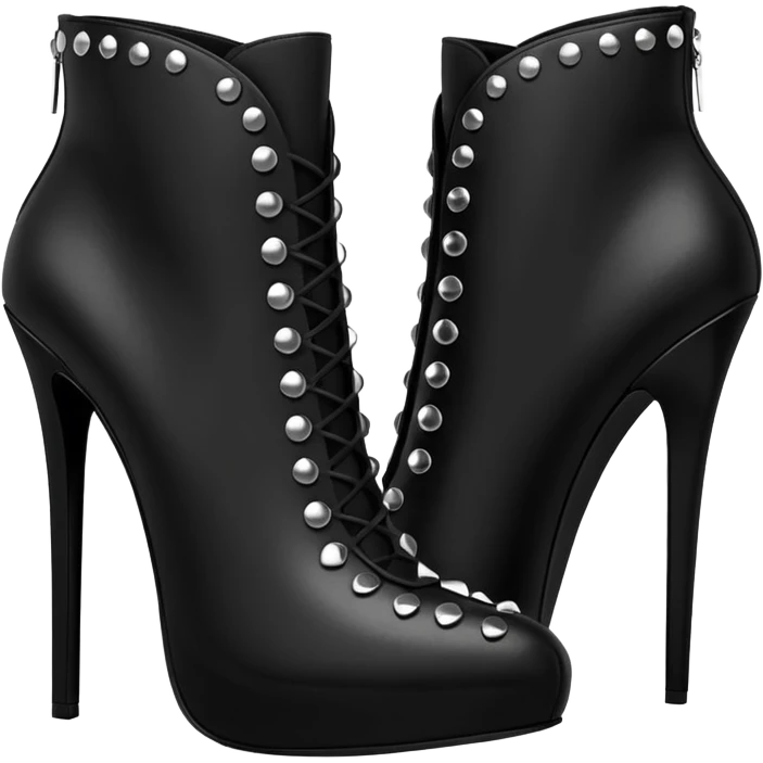 black studded leather 10 inch ankle bootie stilettos, rendering emoji