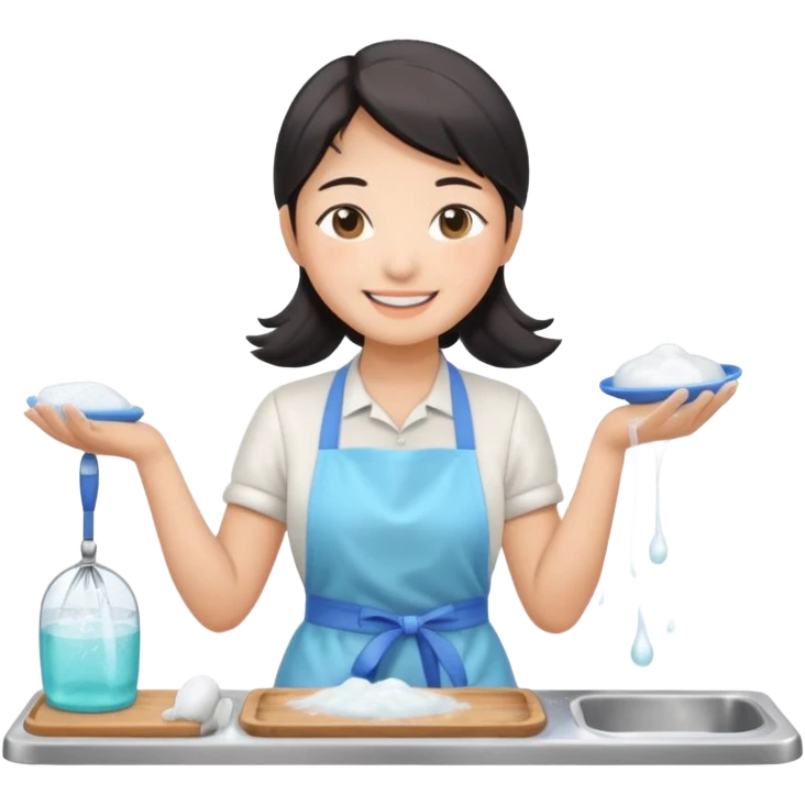 smiling aisan Woman washing dishes emoji