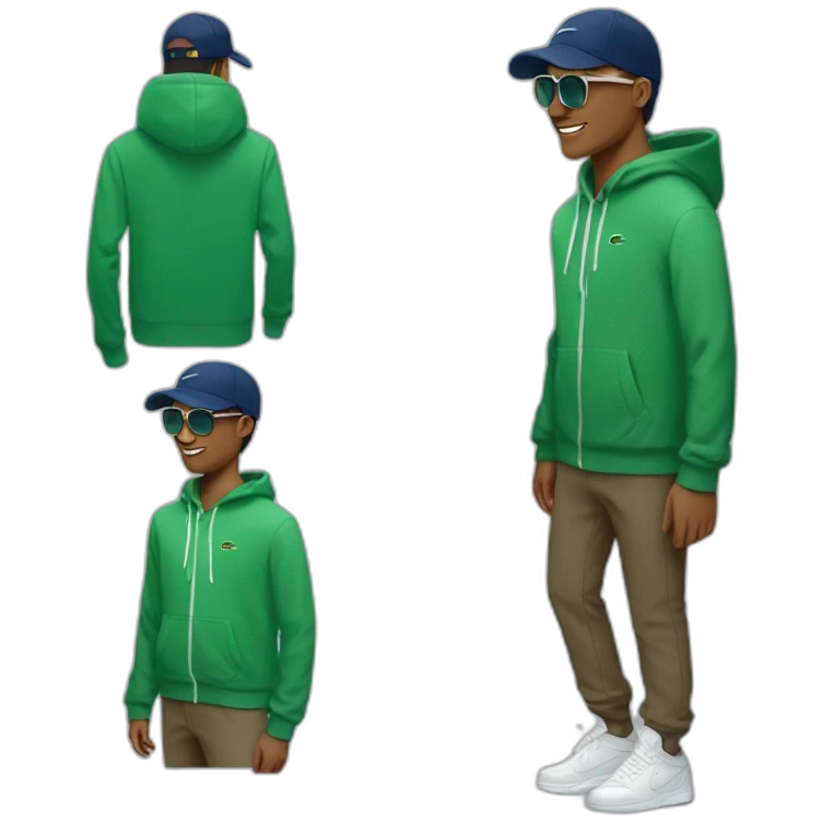 Guy using lacoste hoodie and Nike cap and oakley juliet emoji