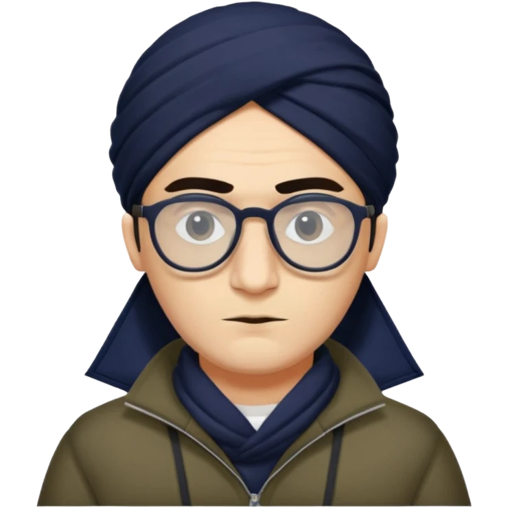 A kashmiri  criminal daku whose white face is somewhat triangular and  wears specs emoji