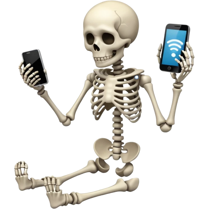Sad Skeleton Grabs A No Wifi Cellphone And Hotspot emoji