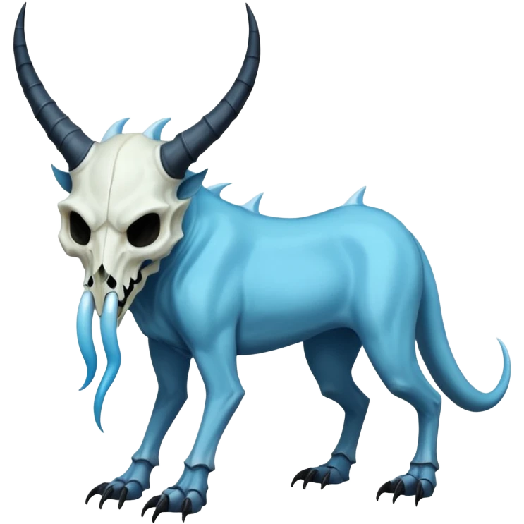 Shiny Dark Edgy  Inteleon-Amaura-Fakémon-hybrid-creature (full body) with a horned animal-skull-mask emoji