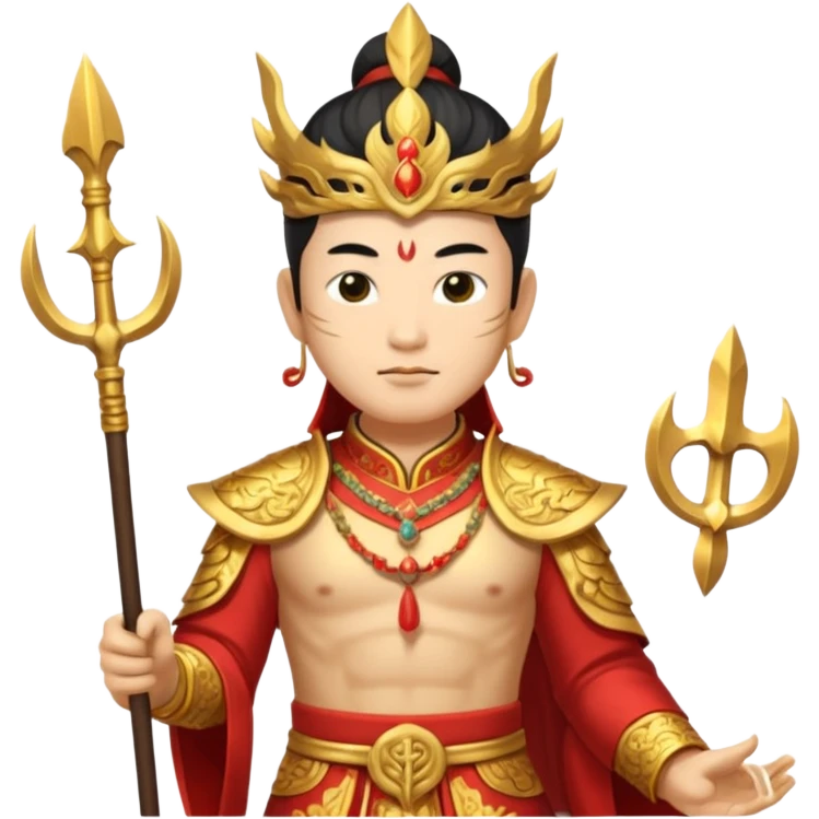 chinese god with Poseidon trident emoji