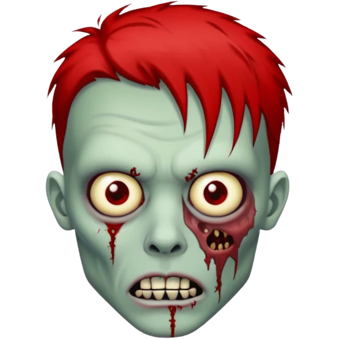 de um zumbi usando modcut que na raiz é vermelho e na ponta é preto e com um piercing na sombrancelha emoji