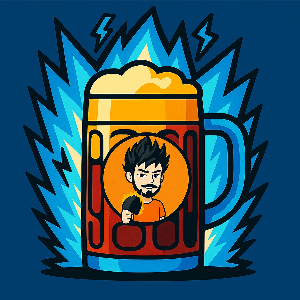 Füge das angegebene Logo mittig auf das Goaßmaß-Glas ein, ohne die blaue DBZ-Aura zu verdecken. Stil: Vibrant Toon. emoji
