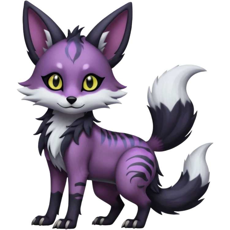 Kawaii hyper-realistic cool edgy dark black purplish blackish edgy fantasy ethereal feline-vernid-sergal-monster-furret-Lycanroc-umbreon-fursona animal creature full body with intricate markings  emoji