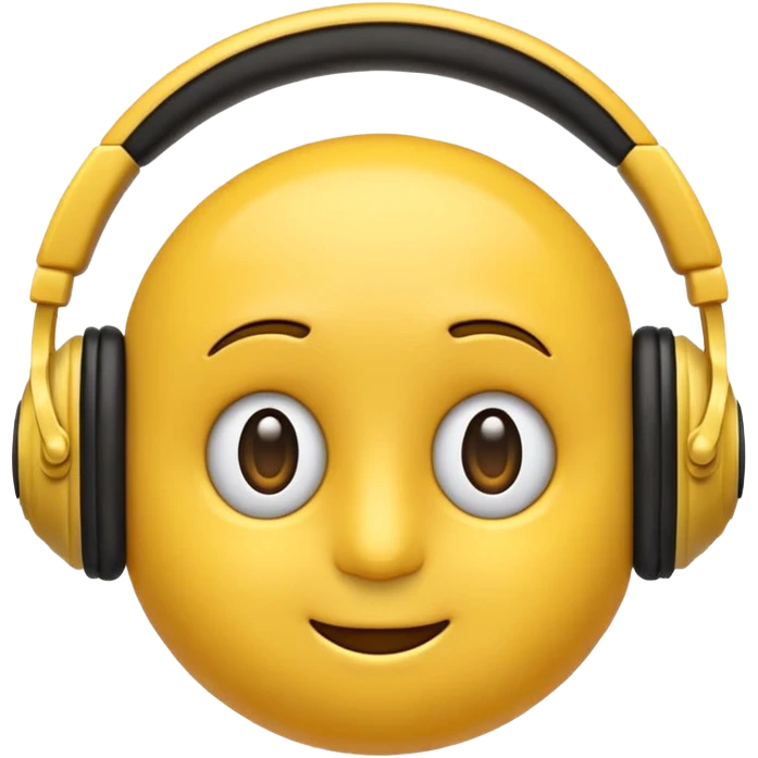 Ein gelber runder Emoji. Augen geslossen. Total im moment. Glpcklich, leichtes lächeln. Verträumt. Leichtigkeit. Freiheit. Overearkopfkörer auf und im hintergrund kleine musiknoten emoji