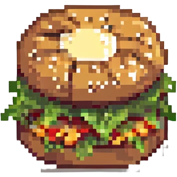 burger with lettuce and sesame bun, pixel art, emoji emoji