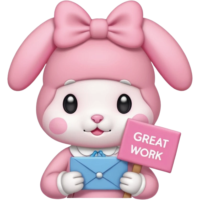 mymelody with sign that says great work emoji
