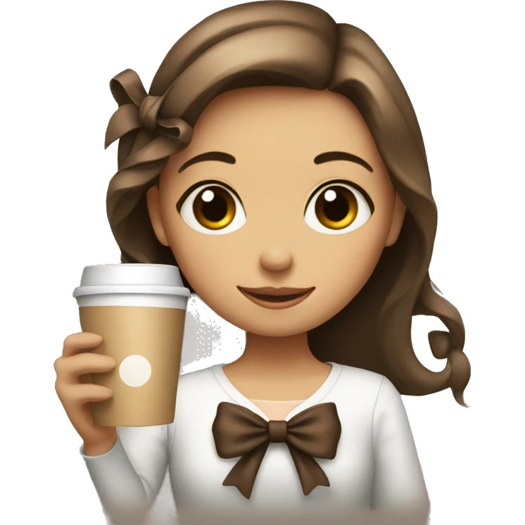 Girl holding a coffee and a with a bow  emoji