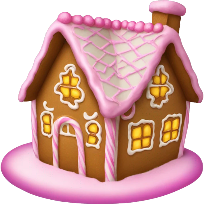 Gingerbread house with pink frosting emoji