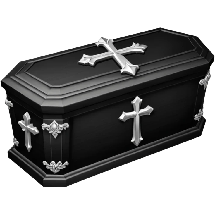 Gothic Victorian black coffin with a tiny silver cross on it  emoji