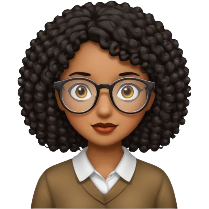 Chica con cabello rizado color negro, piel morena y que use lentes emoji
