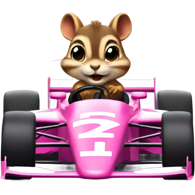 chipmunk driving a pink f1 racecae emoji