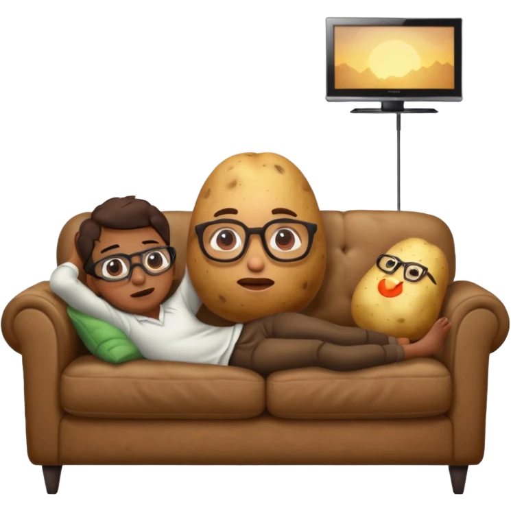 A potato on a couch watching tv emoji