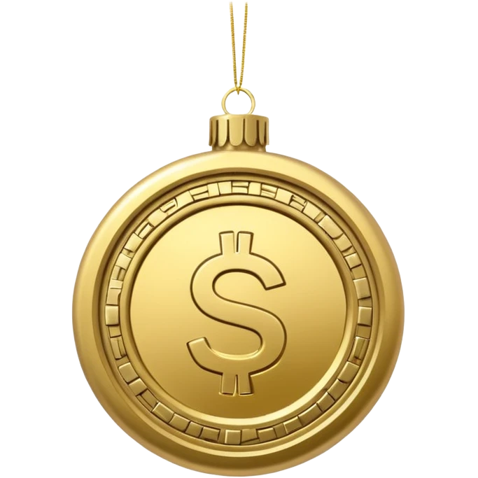 money themed christmas ornament hanging from a thread emoji