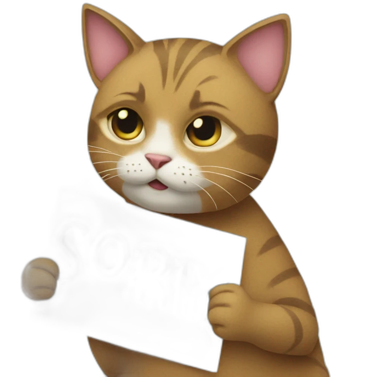 cat hold a sign that says sorry emoji