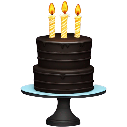 Black Birthday cake  with a 25 candle on top emoji
