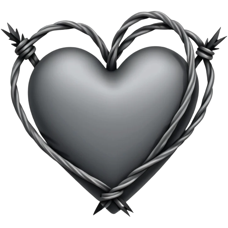 Minimal black line art heart made from barbed wire, hand-drawn sketch look, uneven ink strokes, 6–7 barbs with twisted knots, simple clean outline, centered on plain white background, high contrast emoji